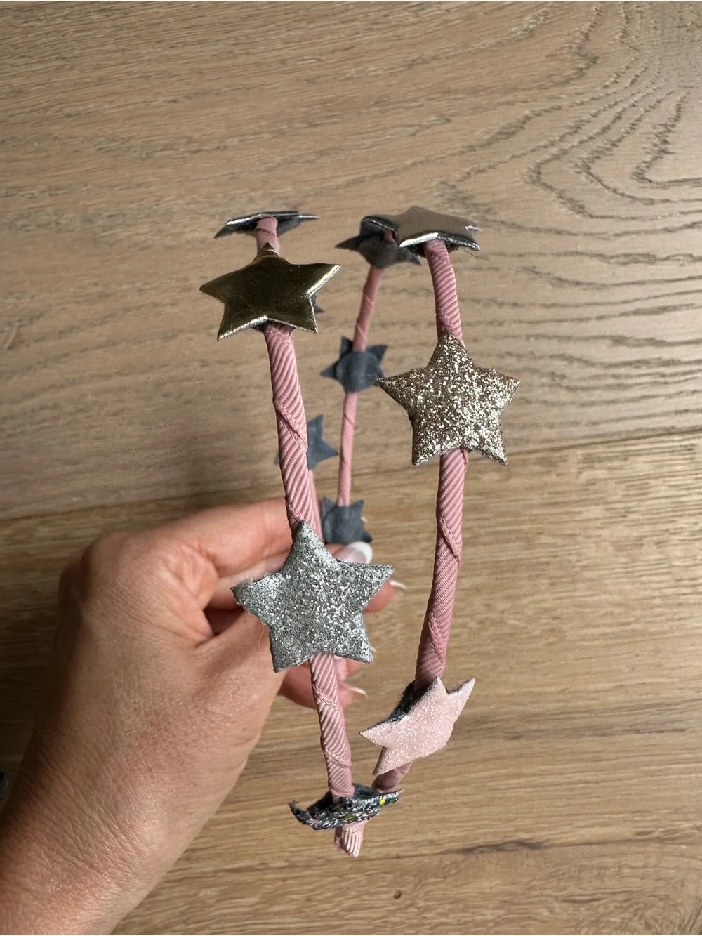 Pink Double Wire Headband with Black Star Accents